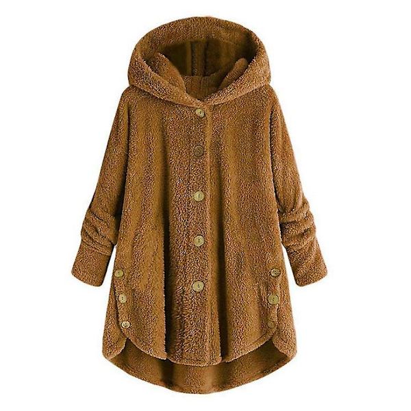Damejakke Fashion Button Fluffy Ull Hettejakke Løs Vintervarme Plus Size（2XL Gul）
