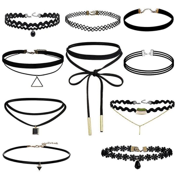 10 st Svarta Sammets Choker Halsband Spets Krage För Kvinnor Flickor