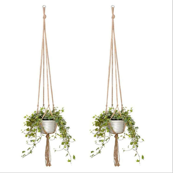 2 Makrame Reb Blomsterpot Hængende Kurv Loft Planteophæng Vævet Hamp Reb Netpose Hængende Holder(105cm)