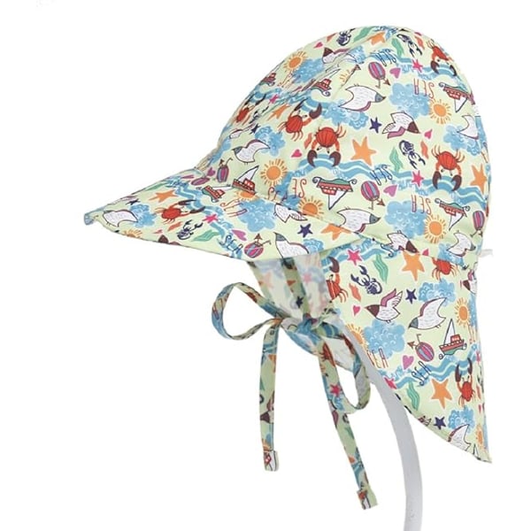 Baby Child Solhatt UV50+ Beskyttelse Sommer Fiske Strand Hatter Foldbar Strand Cap med Justerbar Hakestropp Hurtigtørrende Utendørs Cap 3-18 Måneder（Krabbe）