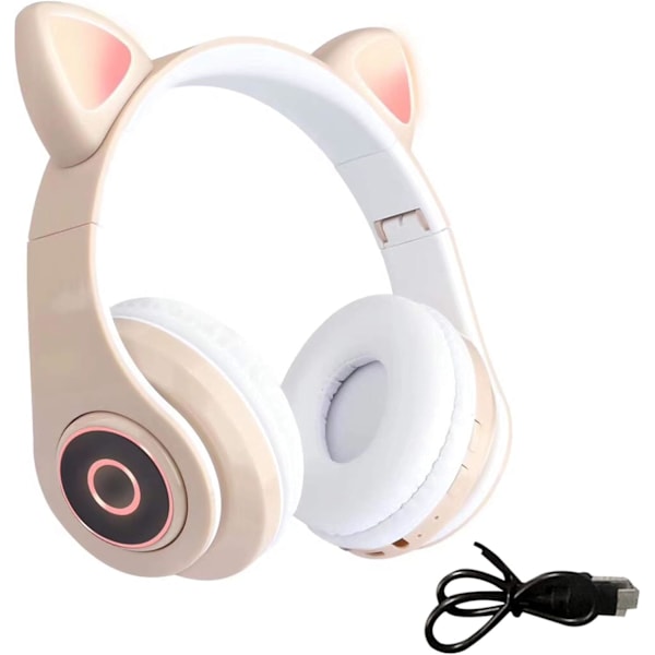 Kattørehodetelefoner med blinkende LED-lys, Bluetooth, sammenleggbare