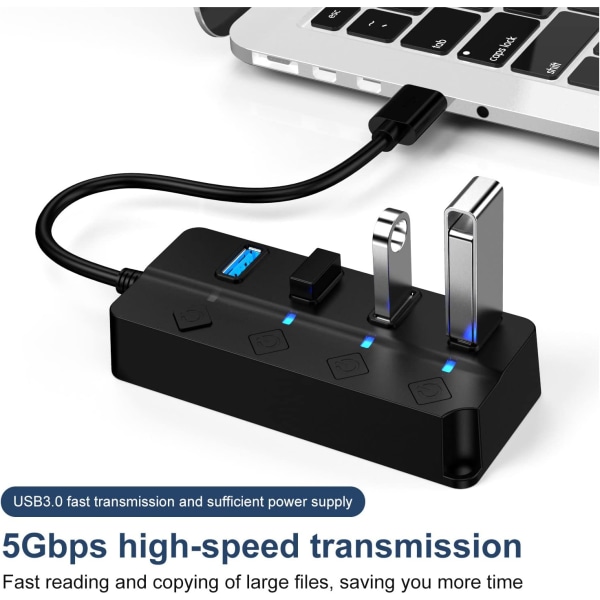 1PC Svart 4 Port USB 3.0 Hub, 4 Port USB 3.0 5Gbps Hub Adapter In