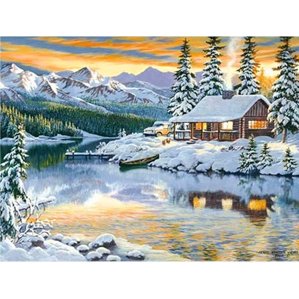 4 stycken Diamantmålning Jul, Vinterlandskap Jul D