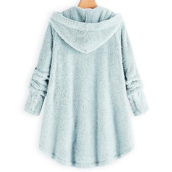 Dame Jakke Mode Knap Fluffy Uld Hætte Jakke Løs Vinter Varme Plus Størrelse（M Lyseblå）