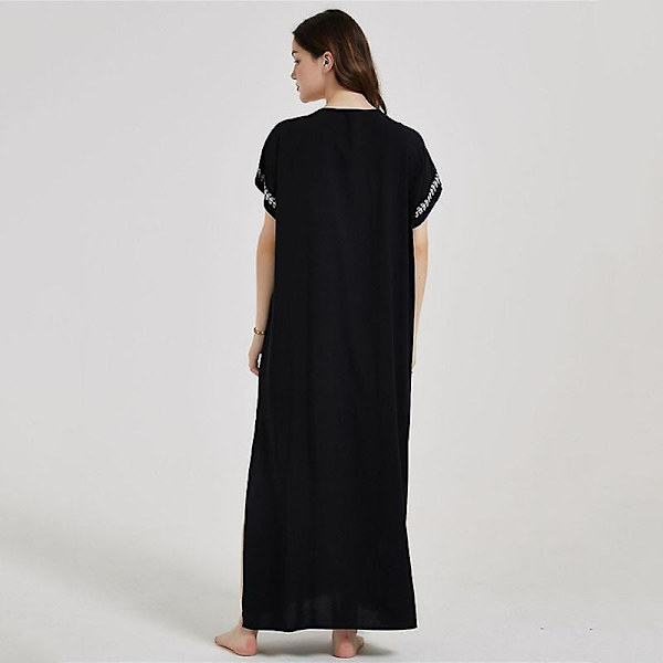 Kvinders Strandbluse Broderet Strandkjole Lang Kjole Cover-up Kjole Sommerkjoler Sort Hvid