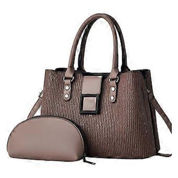 Retro Dame 2 stk Skuldertaske og Håndtaske Sæt PU Læder Top Håndtag Taske med Justerbar Crossbody Rem Kaffe Coffee
