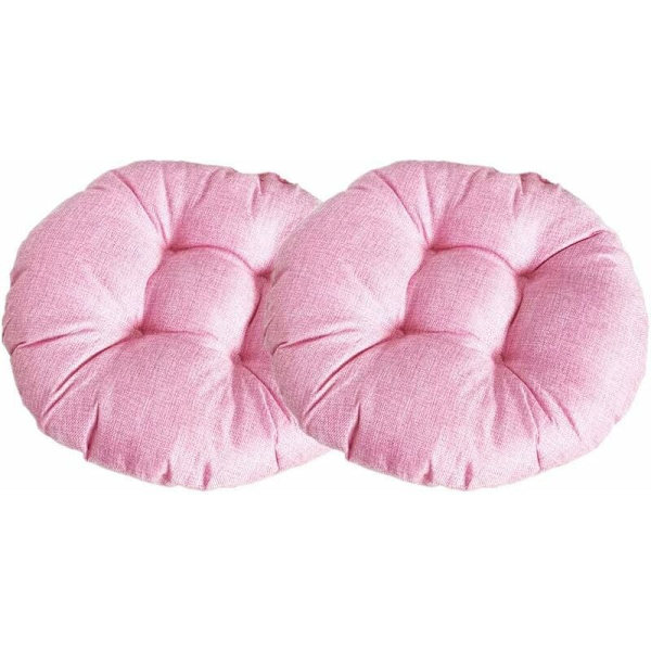Tykk rund stol pute, ensfarget sett med 2 komfortable pustende tatami lin stol pute stolputer for innendørs utendørs hage uteplass (rosa, 40x40x9cm)