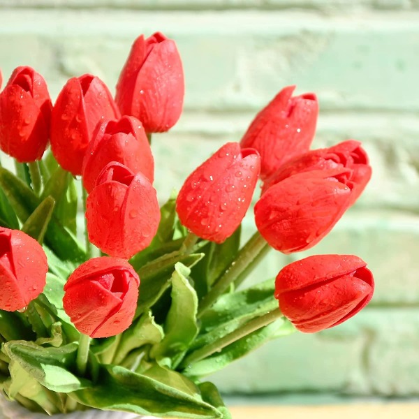 10 stk Røde Blomster Kunstige Tulipan Silke Blomster 13\" For Hjemmedekorasjoner Midtstykke Arrangement Bryllupsbukett