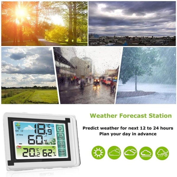 Trådløs innendørs/utendørs termometer med bakgrunnsbelysning og kalender,
