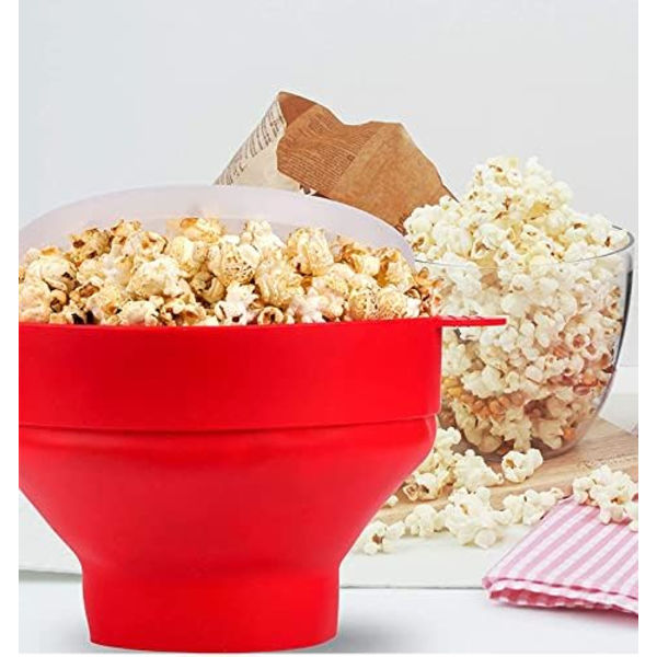 Hopfällbar popcorn-skål i silikon, röd