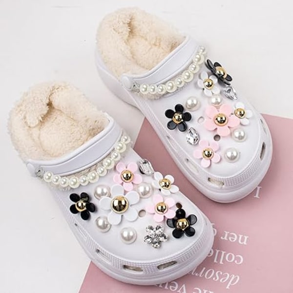 Skosmycken, kristalldiamant skosmycken, glänsande kedjesmycken för träskor, DIY träskor, sandaler, krokodilsmycken, blommor