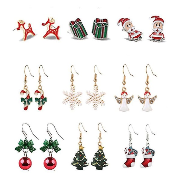 9 Pairs Christmas Earrings Women Earrings For Girls Bow Tree Snowflake Earrings（11）