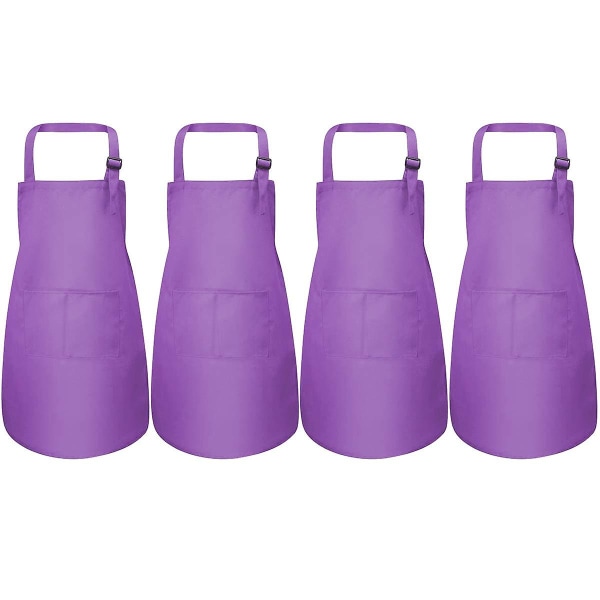 4 st Blå Barnförkläden Set, Pojkar Flickor Justerbara Förkläden Med 2 Fickor, Barn Toddler（6-8 gammal）