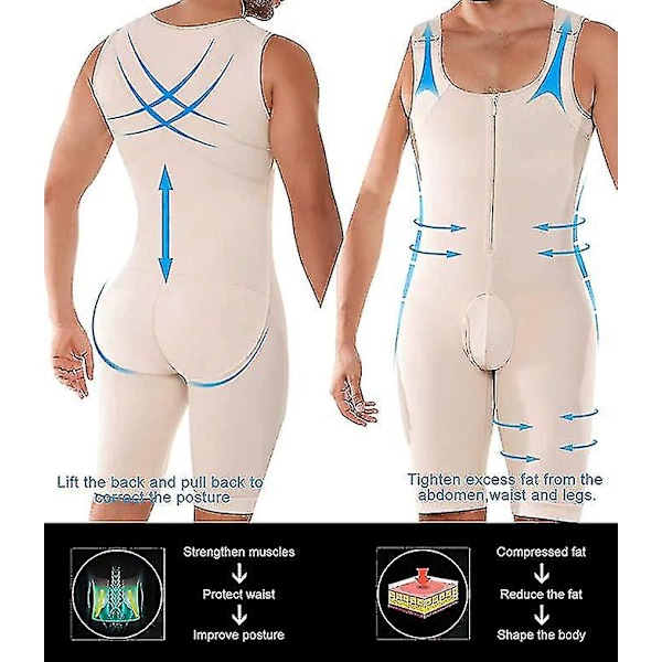 Mäns Shapewear, Bodysuit Full Body Shaper, Kompressionsformande Kostym Andningsbar（L Hudfärg）