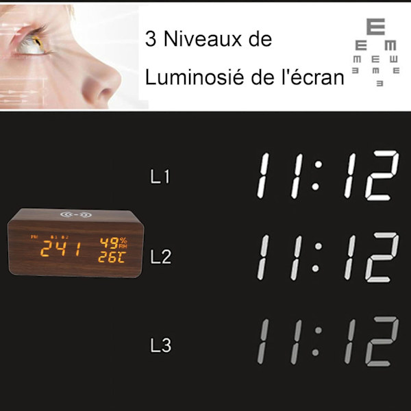 Digital väckarklocka, digital väckarklocka med trådlös laddning,