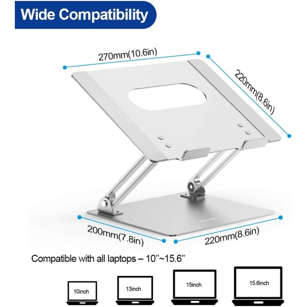 Bærbar PC-stativ, ergonomisk bærbar PC-stativ, aluminiumsstativ for bærbar PC