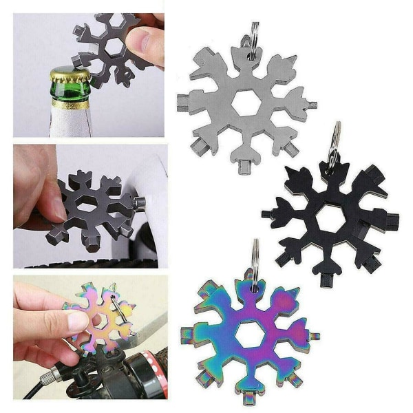 18-i-1 Snowflake skiftnyckel Multi-verktyg Prylar Present Cool skiftnyckel verktyg Julklappar Liten present till pappa make（Guld）