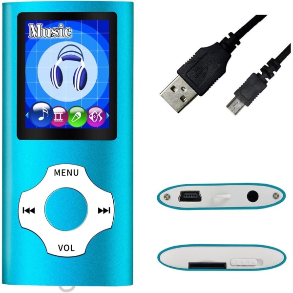 MP3/MP4 bärbar spelare, ljusblå med 1,8 tums LCD-skärm och minneskortplats, max stöd 64 GB minneskort
