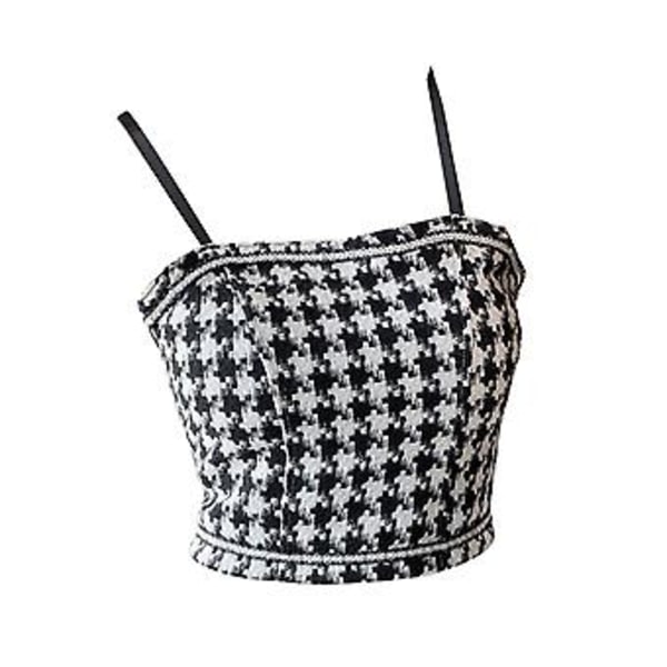 Houndstooth Slim Fit Linne Vadderad Spaghettiband Camisole Houndstooth Slim Fit Camisole för Kvinnor Flickor Svart Fri Storlek()