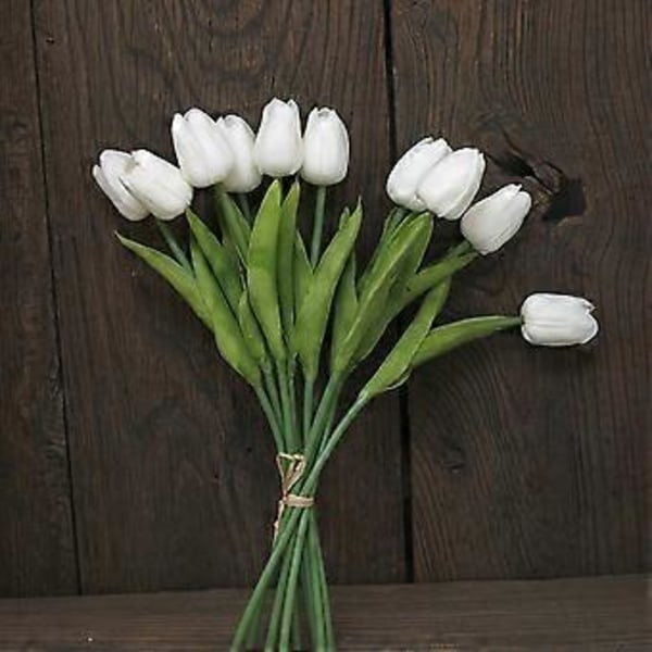 Sæt med 10 realistiske tulipanblomster til fest og boligindretning White