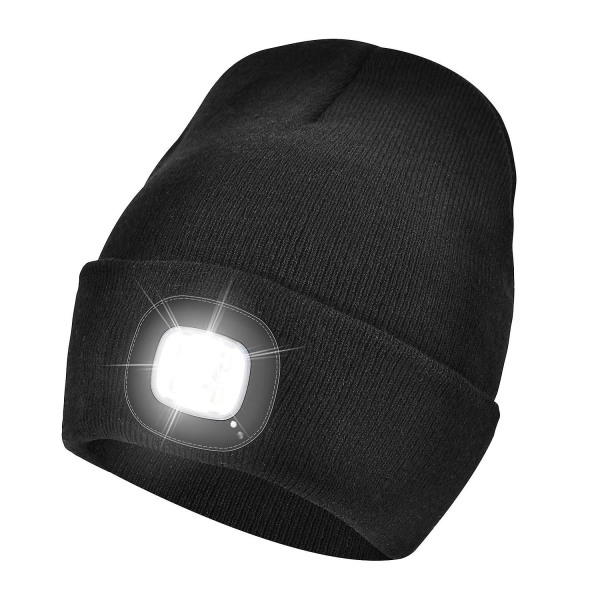 4 Led Lighted Beanie Cap, Usb Rechargeable Running Hat Super Bright Hands Free Headlight Torch Hat（Black）