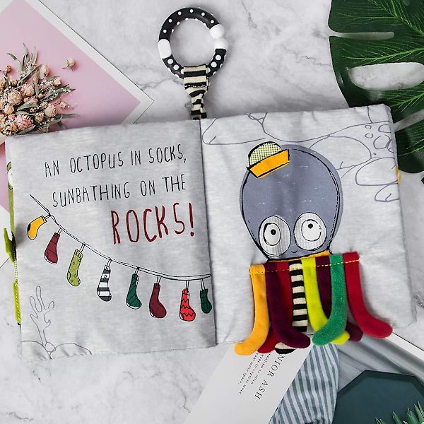 Krølle Baby Kludbøger Til Babyer Småbørn, Ugiftige Bløde Stof Baby Lærende Legetøjsbøger Til 0 - 6 Måneder（Octopus）