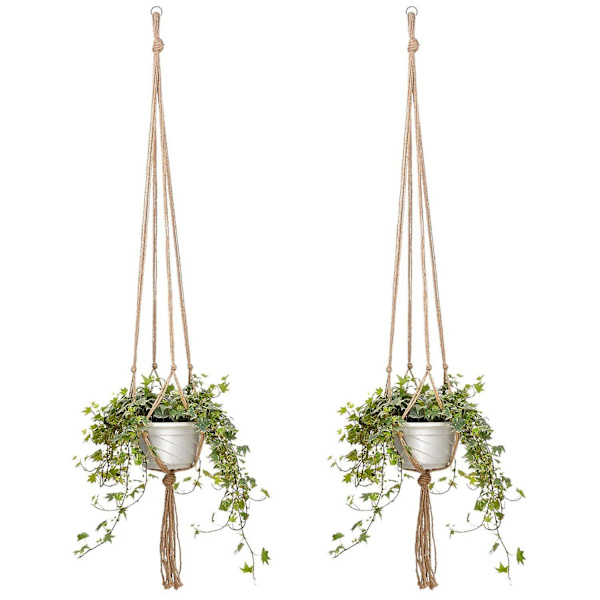 2 stk. Planteophængskurvholder Naturlig Jute Hamp Rebs Blomsterpotteophæng Planteophæng Med Ophængsring 122 Cm