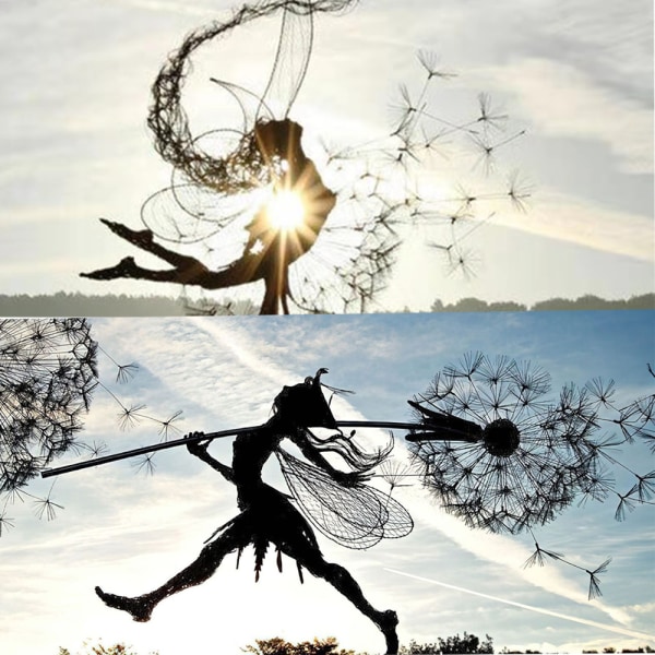 Fairy Garden Sculptures Stake Feer och maskrosor dansar tillsammans (E+F, 2 stycken)