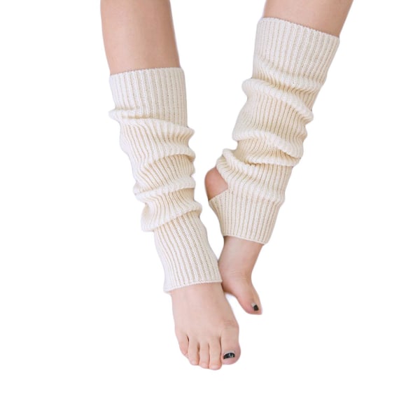 Kvinner vinter ekstra myk over knehøy fotløs strikket stigbøyle leggvarmere for yoga ballettdans（hvit）