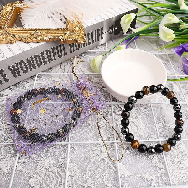 Tiger Eye Beads Armband, 2 st 8mm Trippelskydd Naturlig svart Obsidian Hematite Beads &amp; Tiger Eye Beads Armband unisex