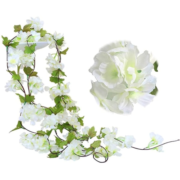 2 Pakke Kunstige Kirsebærblomster Vinstokker Planter Kunstig Eføy Henge Grønt Blad Silke Girlander Bryllup Kunst Dekor (blå)（hvit）