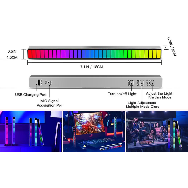 2 stk. Rgb-rytmelys, stemmeaktiveret rytmelys med genopladeligt batteri Usb-bilrytmelysstang musikatmosfære