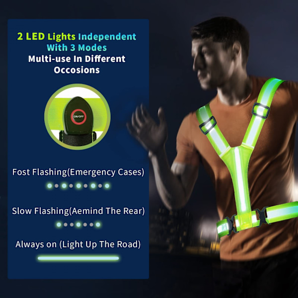 Reflekterende sikkerhedsvest med LED-lys, for og bag