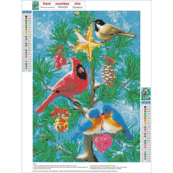 30x40cm / 12x16 i Christmas Diamond Painting Kit Cardinal Birds
