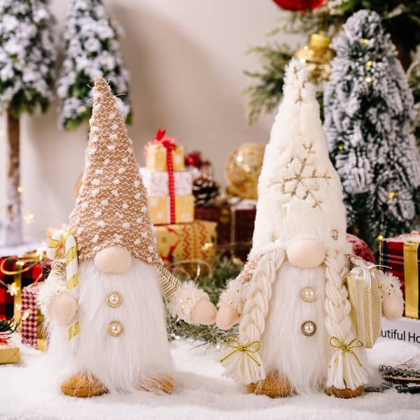 Lysende nisse julepynt, 2 stk rosa og hvite julepynt
