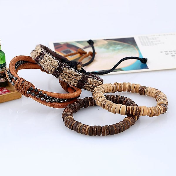 Retro enkelt armband set DIY flätat läderarmband kokosnöt sh