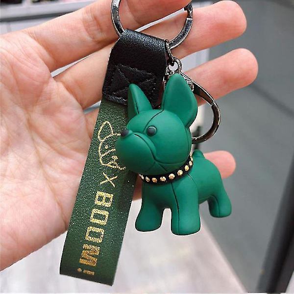 Fransk Bulldog Nyckelring Mode Punk PU Läder Rem Hund Nyckelringar För Kvinnor Väska Hänge Smycken Rosa