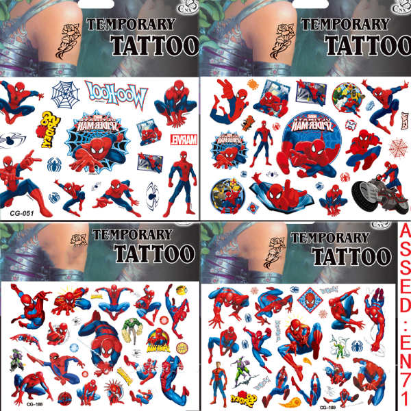 Spider-Man-tatueringar - 4 foton - Tatueringar för barn - Avengers Multicolor