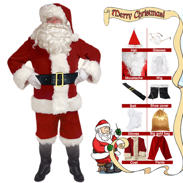 Deluxe Santa Claus -asu miehille, 10-osainen, aikuisten joulupukki