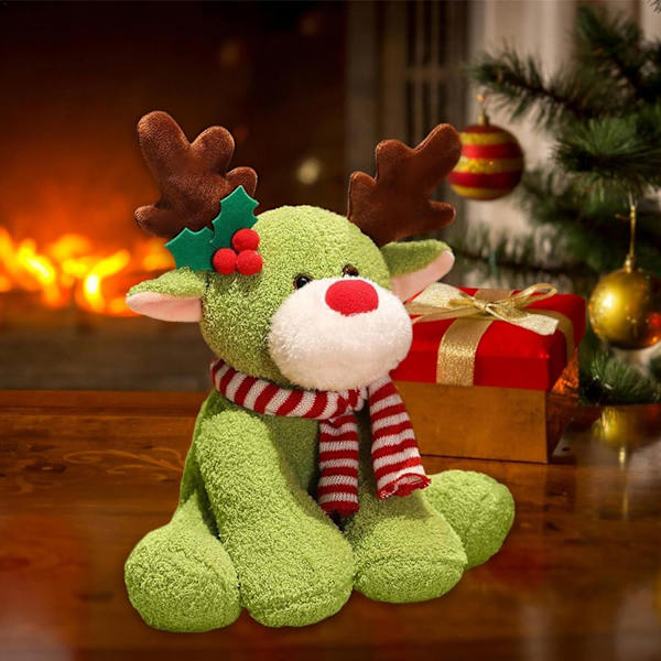 Grønn reinsdyr bamse, 27cm julebamse, jul
