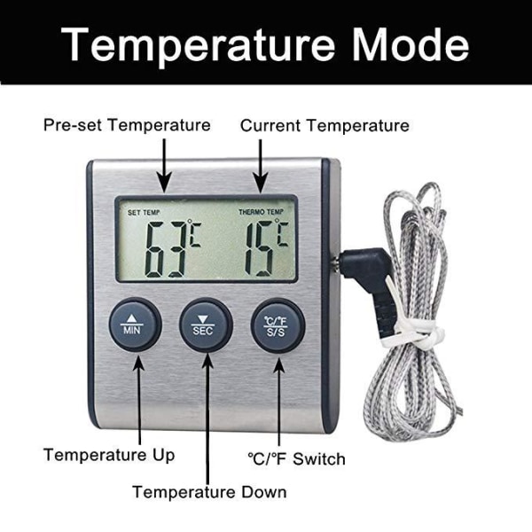 Høy presisjon grill metall jern skall mat digital display termometer utendørs grill termometer timer-50 grader--250 grader