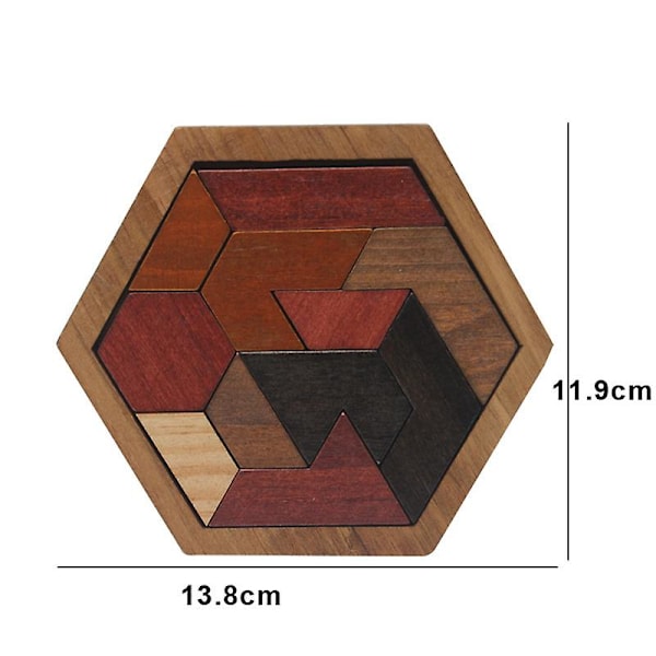 Kuusikulmainen Tangram-palapeli, puinen palapeli lapsille ja aikuisille, haastavat palapelit, puiset aivopähkinäpelit, palapeli (tyyppi B)