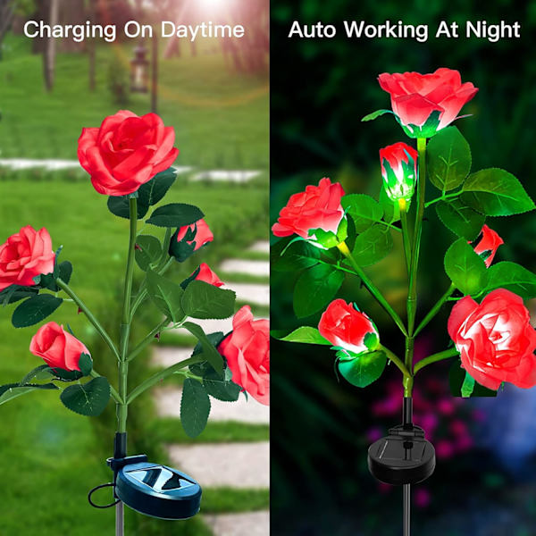 Solcelled Hagebelysning Utendørs, 1 Stykke Solcelle Roseblomst Lys, 6