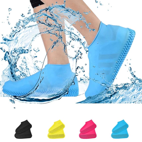 Vattentäta skoöverdrag Halkfria vattentåliga överdragsskor Silikongummi Cover för barn, män, kvinnor (blå)