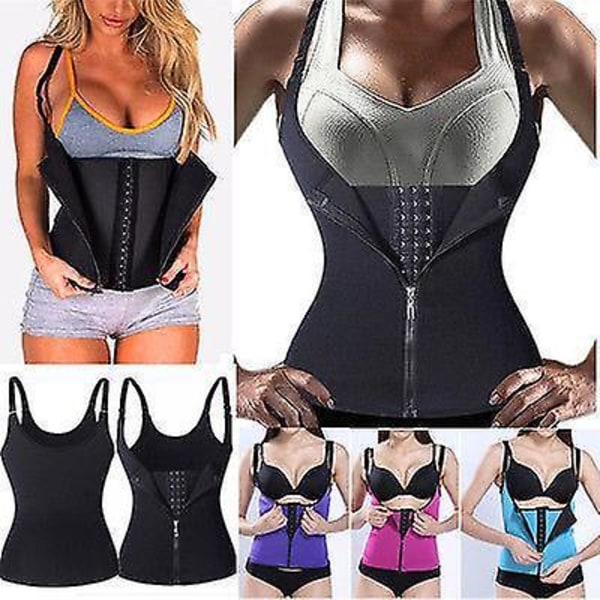 3 Clip&amp;1 Zip 6 Steel Boned Waist Trainer Corset Sport Workout Body Shaper Tummy Control（2XL Purple）