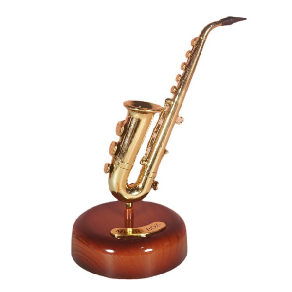 Klassisk speldosa saxofon Fransk staty retro handvevad mu