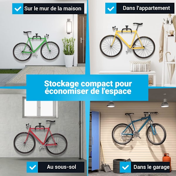 Pyörän seinäteline I Pyöräteline - Säädettävä kulma ja etäisyys seinästä, taitettava, MTB, maantiepyörä - Erittäin pehmeä pehmuste