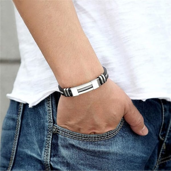 Men's Adjustable Bracelet Silicone Wrap Bracelet Stainless Steel