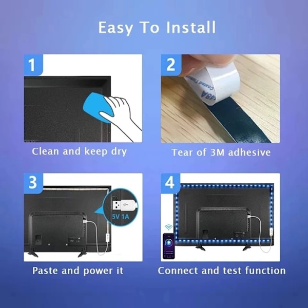 2m LED-striplys for TV / Lysløkke / LED-stripe - RGB flerfarget