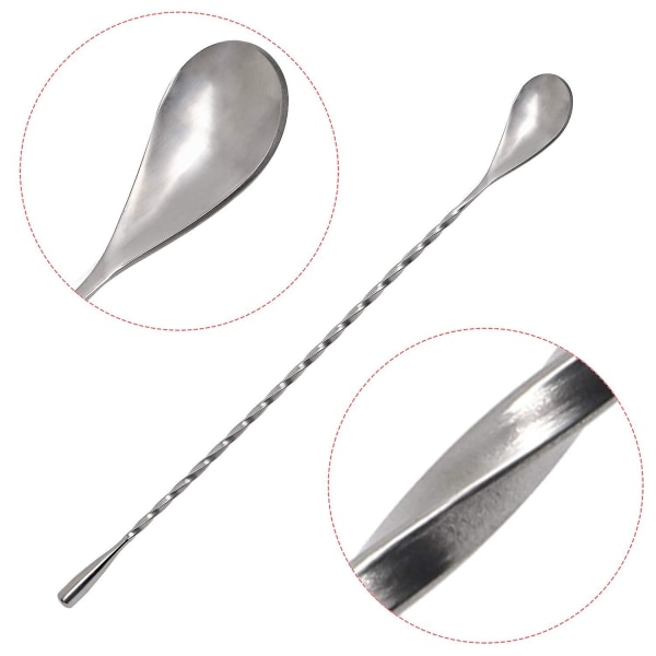 3 st Silver Swizzle Sticks i Rostfritt Stål 11,8 Tum Långt Handtag Cocktailskedar Spiralstirrare Kaffeblandare